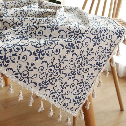 Retro Blue And White Porcelain Chinese Square Dining Table Tablecloth