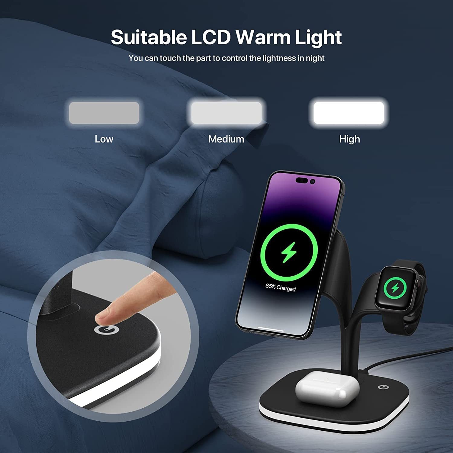 Magnetic Three-in-one Wireless Phone Charger Suitable For Earphone Watch