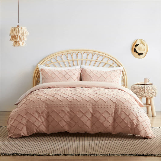 Tufted Solid Color Bohemian Cotton Quilt Cover Pillowcase Cut Flower Three-piece Set