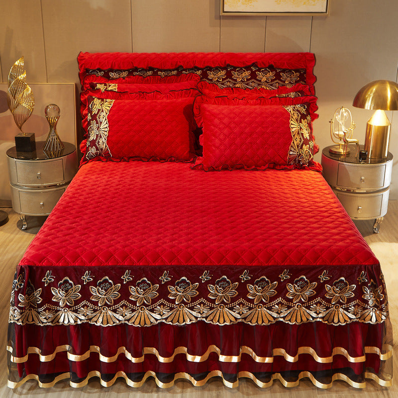 European Crystal Velvet Thick Bed Skirt