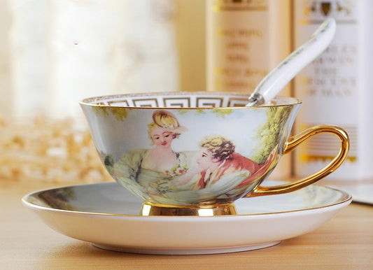 Creative Bone China Coffee Cup And Plate, Retro And Luxury
