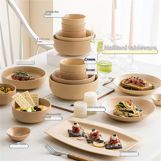 Household Matte Milk Tea Bowl And Plate Set Household Ceramic