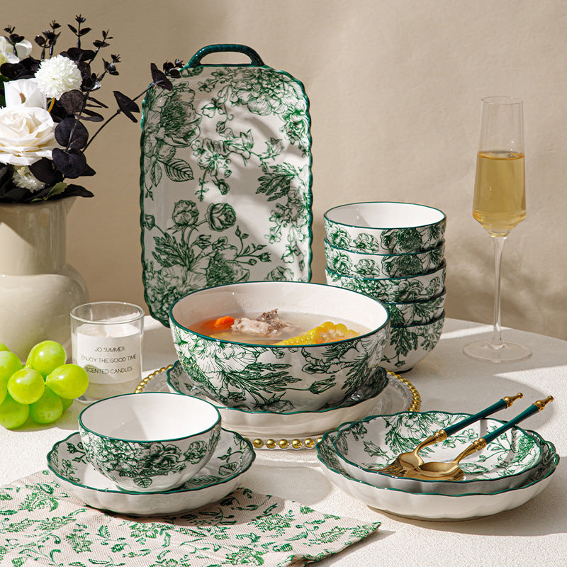 Tableware Household Bowl Dishes Set Underglaze Porcelain Plate