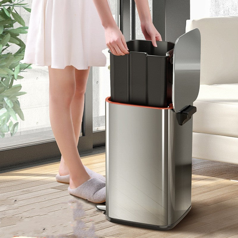 Light Luxury Toilet Toilet Large Capacity Stainless Steel Foot Bin With Lid