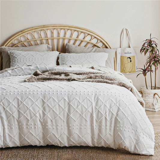Tufted Solid Color Bohemian Cotton Quilt Cover Pillowcase Cut Flower Three-piece Set