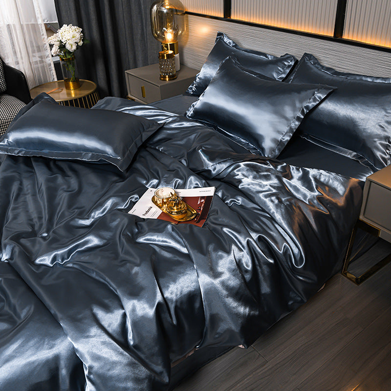 Solid Color High-profile Double-sided Ice Silk Four-piece Set Cool Silk