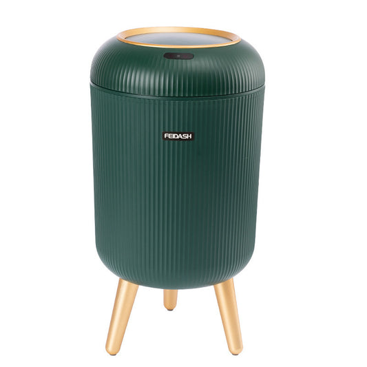 Smart Inductive Ashbin Light Luxury Round High Leg Kitchen Bathroom Living Room Bedroom Automatic Flip Large Toilet Pail