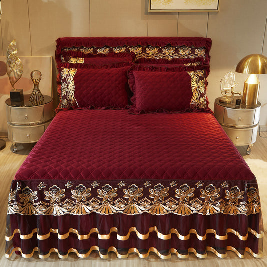 European Crystal Velvet Thick Bed Skirt