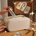 Three-layer Double Zipper U-shaped Design Cosmetic Bag Fashion High Capacity Make Up Bags Portable Pu Leather Storage Bag For Skin Care Products