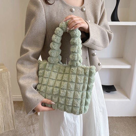 Plaid Handbags Winter Fashion High Capacity Shopping Plush Bag Korean Style Personalized Designer Luxury Tote Bags For Women