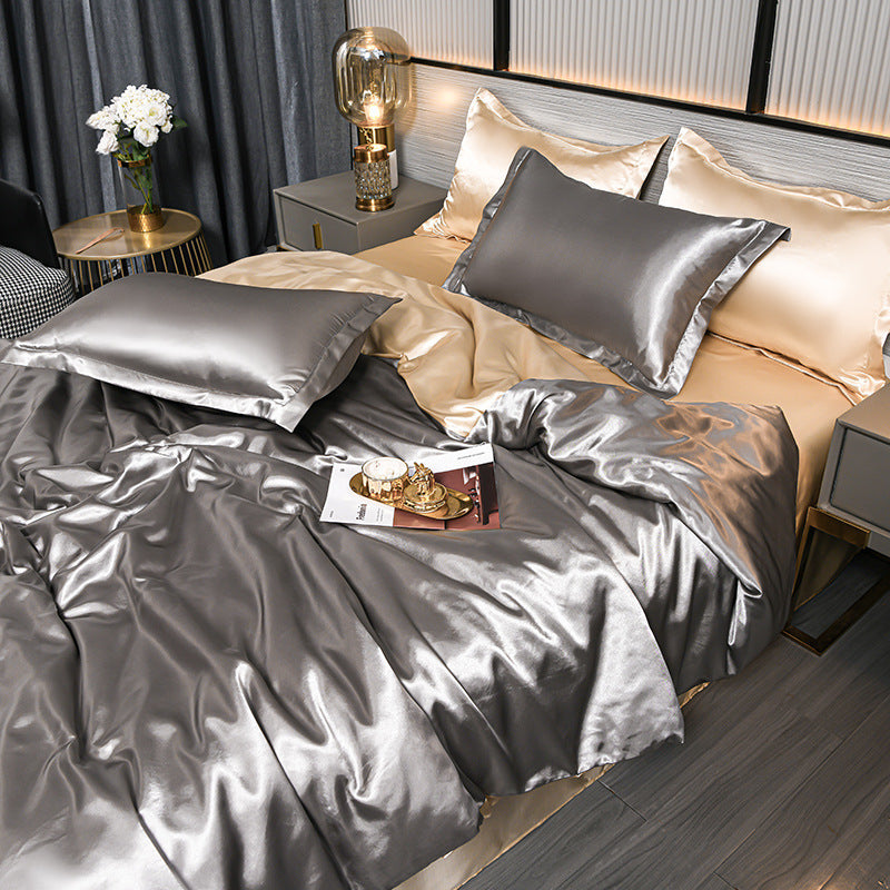 Solid Color High-profile Double-sided Ice Silk Four-piece Set Cool Silk