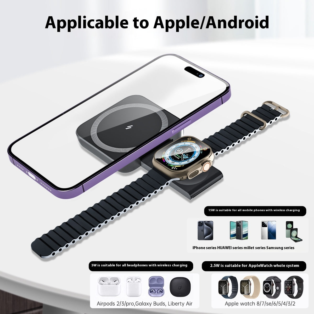 Three-in-one Wireless Charger Watch Earphone Cellphone Charging Set