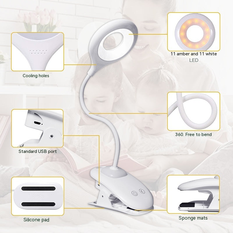 Desk Clip Reading Lamp Long Arm Usb Touch Ambience Light