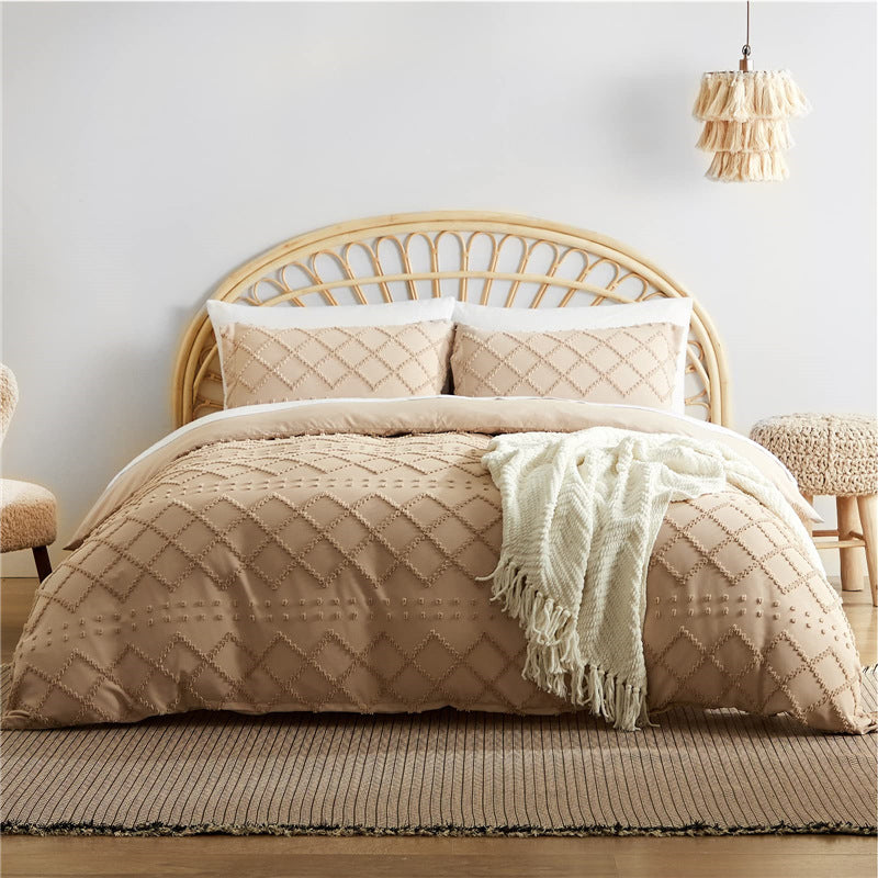 Tufted Solid Color Bohemian Cotton Quilt Cover Pillowcase Cut Flower Three-piece Set