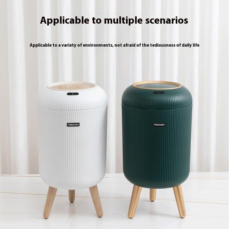 Smart Inductive Ashbin Light Luxury Round High Leg Kitchen Bathroom Living Room Bedroom Automatic Flip Large Toilet Pail