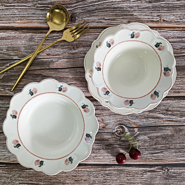 Retro American Pastoral Style Rose Edge Ceramic Dining Plate