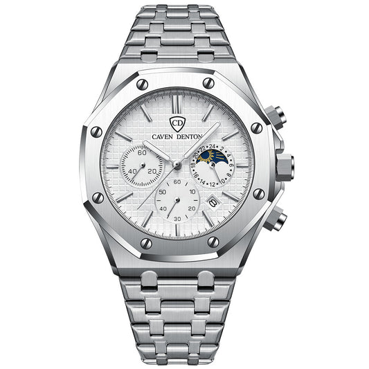 Waterproof High-grade Three Eyes And Six Needles Multi-functional Moon Phase Men's Steel Strap Watch