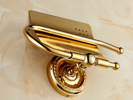 Luxury Polished Gold Color Brass Wall Mounted Bathroom Toilet Paper Roll Holder Bathroom Accessory