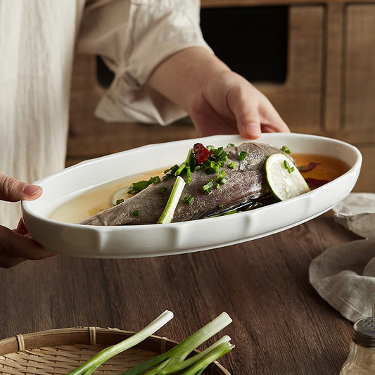 Household Steamed Fish Plate Good-looking Large Exquisite Japanese Style Dinner Plate High-grade
