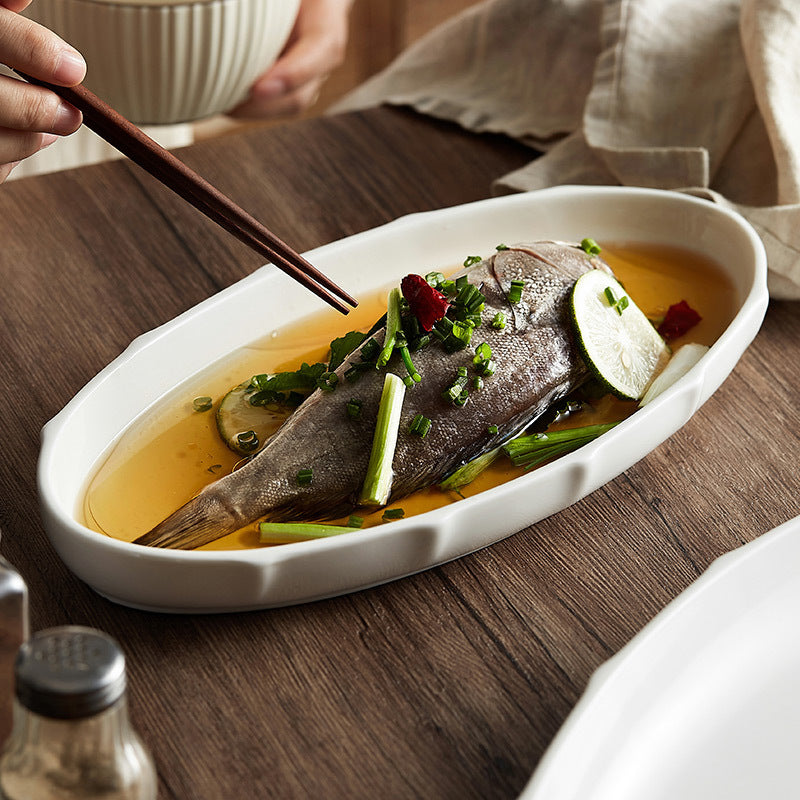 Household Steamed Fish Plate Good-looking Large Exquisite Japanese Style Dinner Plate High-grade
