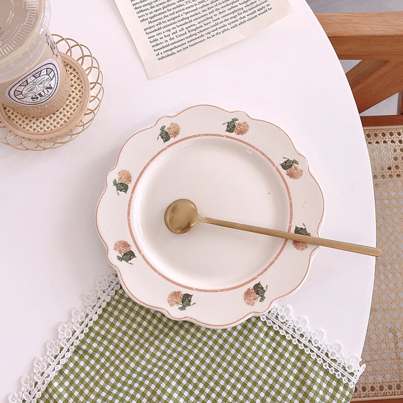 Retro American Pastoral Style Rose Edge Ceramic Dining Plate