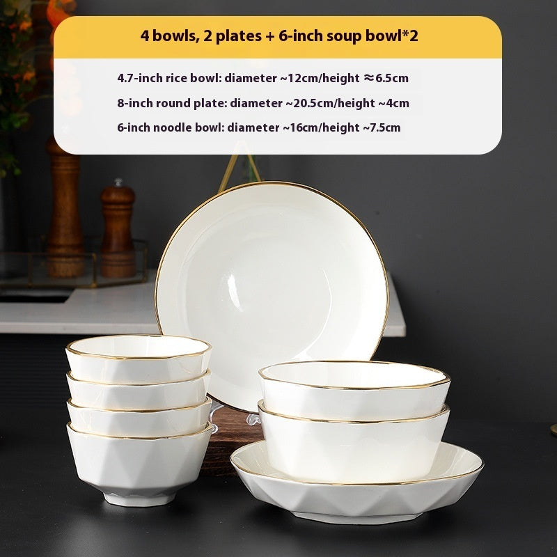 Golden Edge Ceramic Bowl Plate Tableware Suit