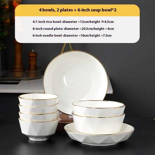 Golden Edge Ceramic Bowl Plate Tableware Suit