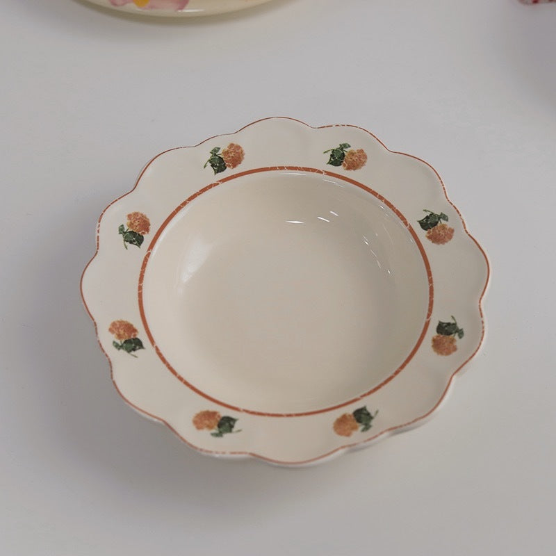 Retro American Pastoral Style Rose Edge Ceramic Dining Plate