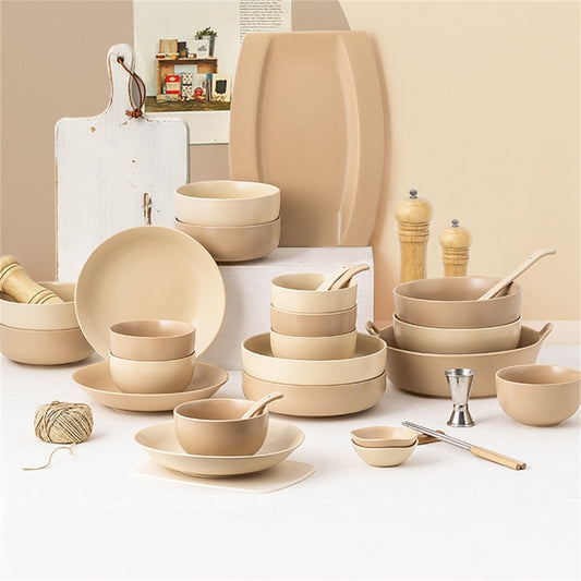 Household Matte Milk Tea Bowl And Plate Set Household Ceramic
