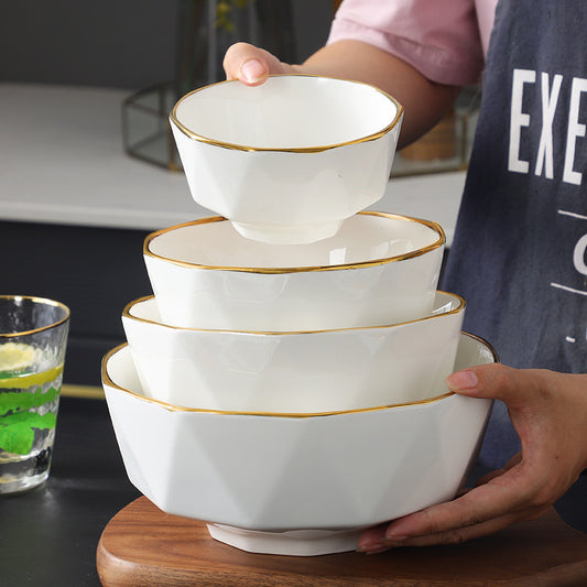Golden Edge Ceramic Bowl Plate Tableware Suit