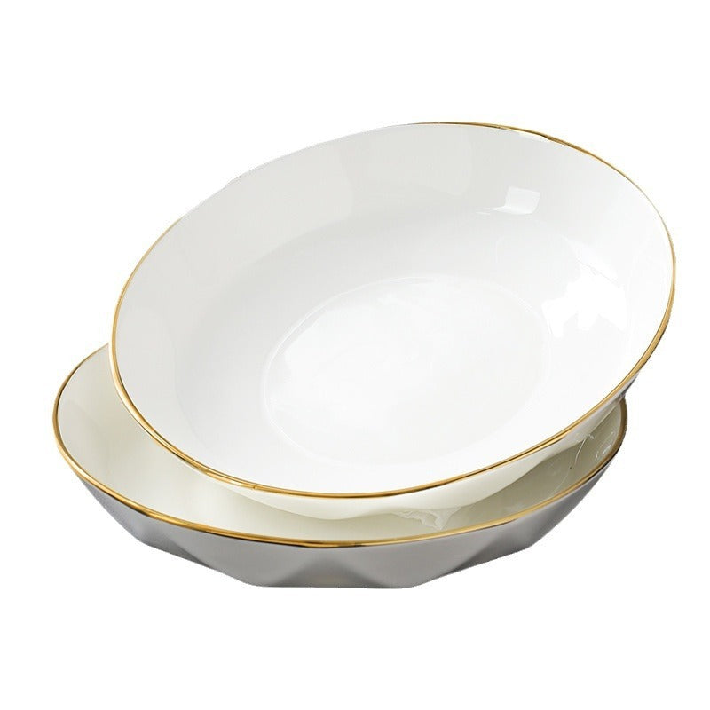 Golden Edge Ceramic Bowl Plate Tableware Suit