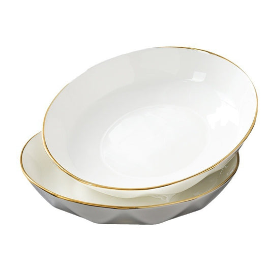 Golden Edge Ceramic Bowl Plate Tableware Suit