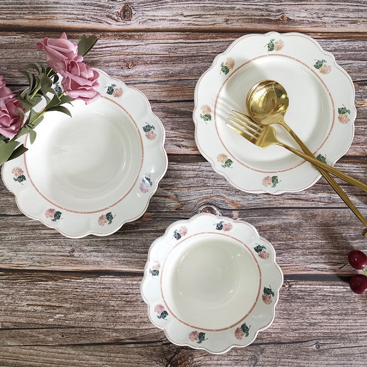 Retro American Pastoral Style Rose Edge Ceramic Dining Plate