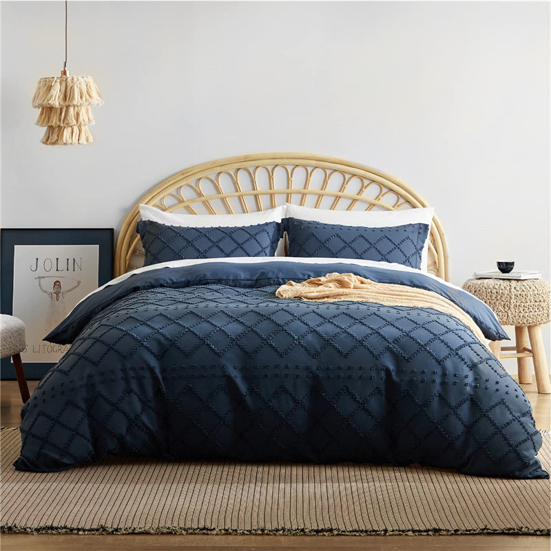 Tufted Solid Color Bohemian Cotton Quilt Cover Pillowcase Cut Flower Three-piece Set