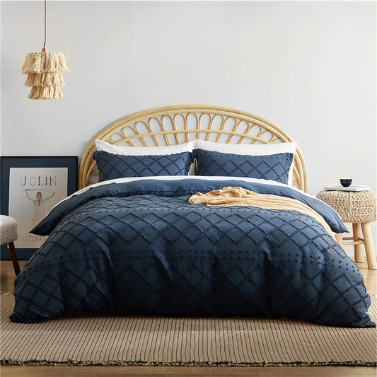Tufted Solid Color Bohemian Cotton Quilt Cover Pillowcase Cut Flower Three-piece Set