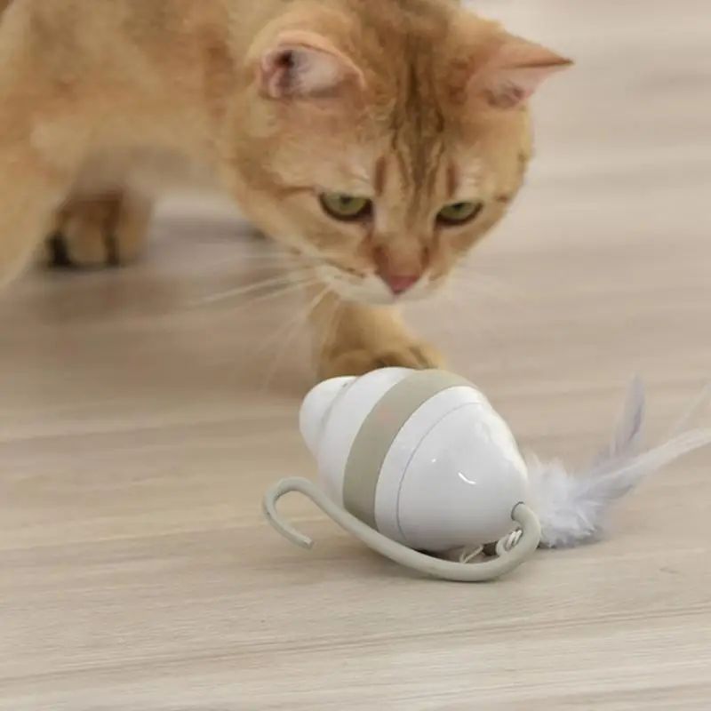 Rolling Mouse Cat Toy Automatic Moving Mouses Glow Feather Electric Teasing Stick Lrregular Running Pet Products