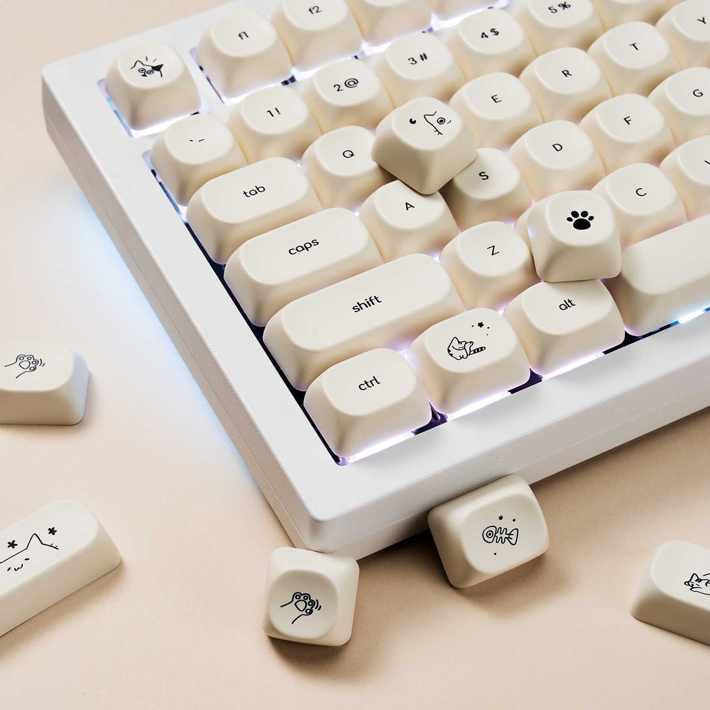 Minimalist Small Font Cute Cat Mechanical Keyboard Keycaps