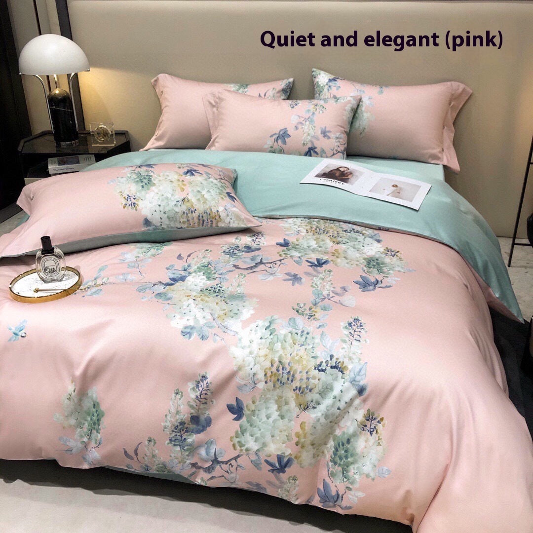 Satin Long-staple Cotton Pastoral Flowers Digital Printed Quilt Cover
