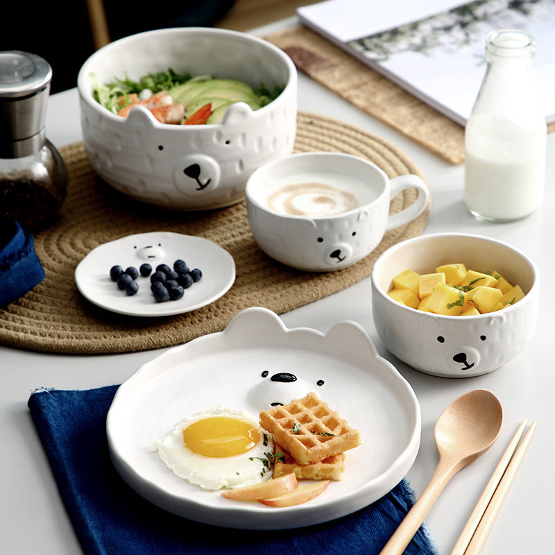 White Bear Bowl Dish & Plate Household Children's Tableware Set
