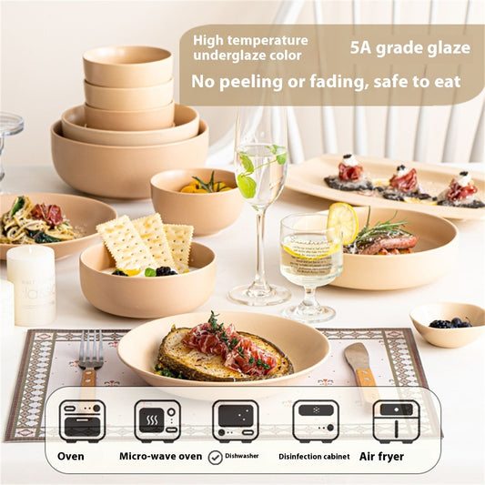 Household Matte Milk Tea Bowl And Plate Set Household Ceramic
