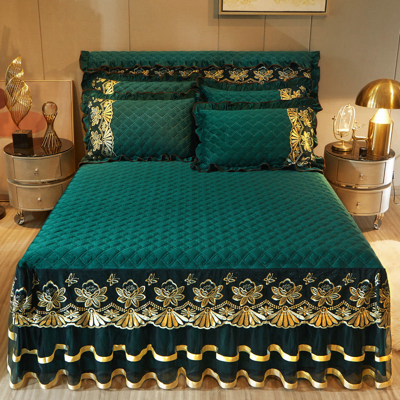 European Crystal Velvet Thick Bed Skirt