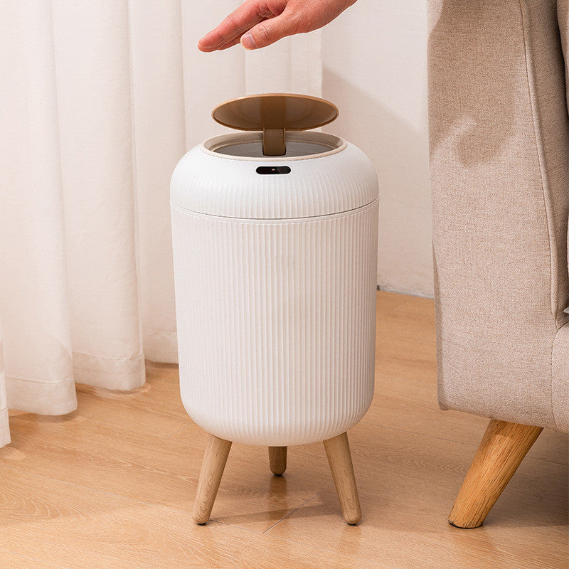 Smart Sensor Trash Can Light Luxury Round High Leg Kitchen Bathroom