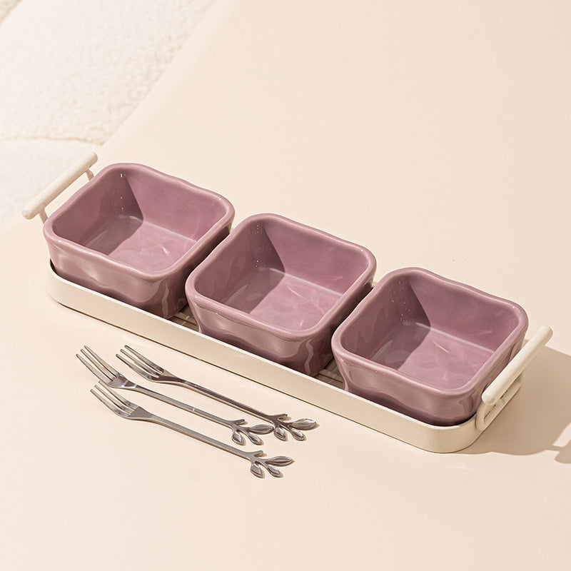 Light Luxury Fruit Plate Household Ceramic Divided Fruit Plate Living Room Dried Fruit Snack Snack Dish Afternoon Tea Snack Candy Plate