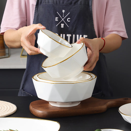 Golden Edge Ceramic Bowl Plate Tableware Suit
