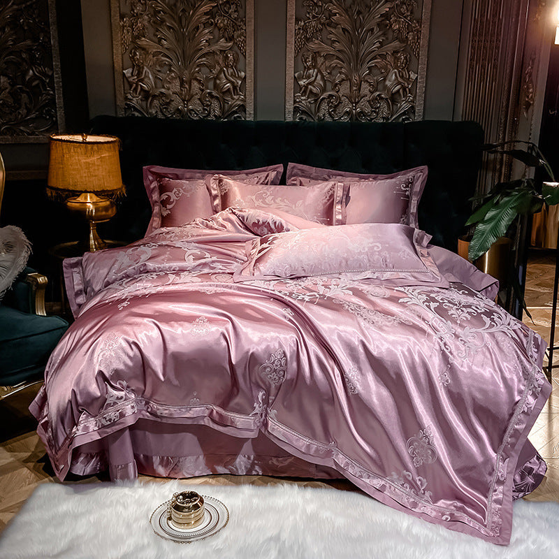 Pure Cotton Satin Jacquard Four-piece Silk Cotton Wedding Quilt Cover Sheet