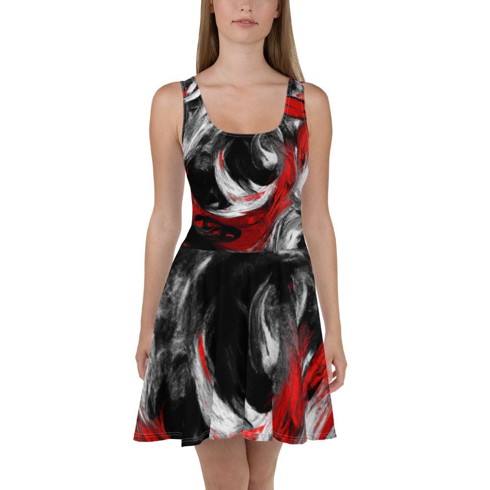 Womens Skater Dress - Decorative Black Red White Abstract Seamless-1